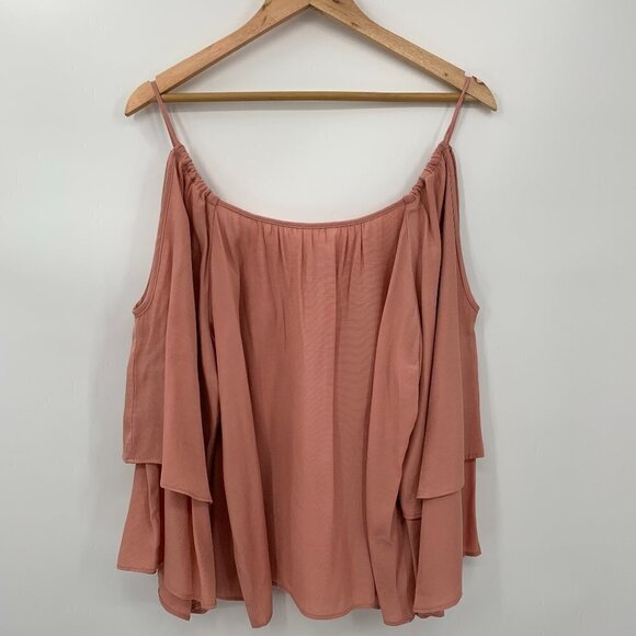 WAYF Cold Shoulder Blouse Pink Spaghetti Straps L - Picture 2 of 7